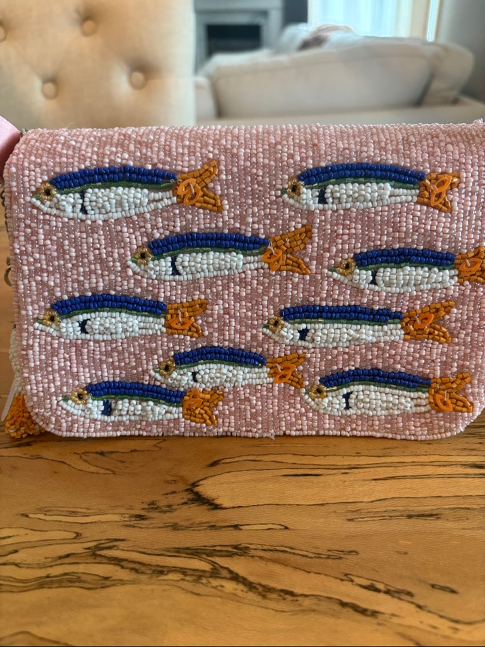 Viral Pink Sardine Handcrafted Beaded Shoulder Bag - Picture 3 of 4